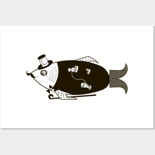 Stylized fish gentleman Posters and Art